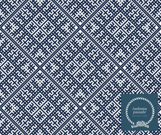 Latvju raksti. Ūsiņš. Zils uz balta. Cilpiņtrikotāža. Priekšpasūtījums